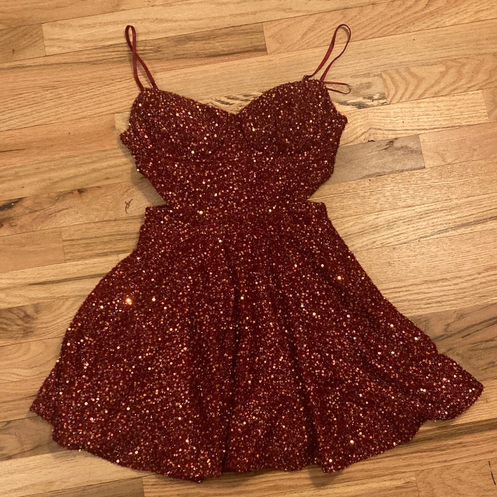 Sparkling bright Red mini flare Dress.